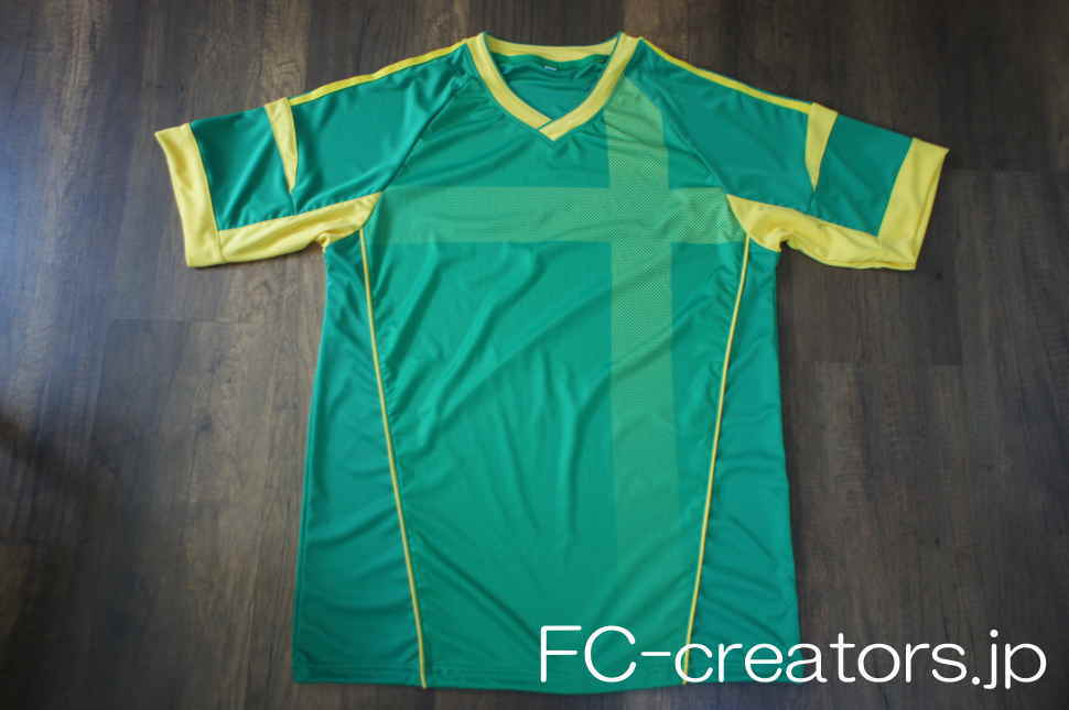 サッカーユニフォーム 緑 黄色の柄 ゲームシャツ 半袖