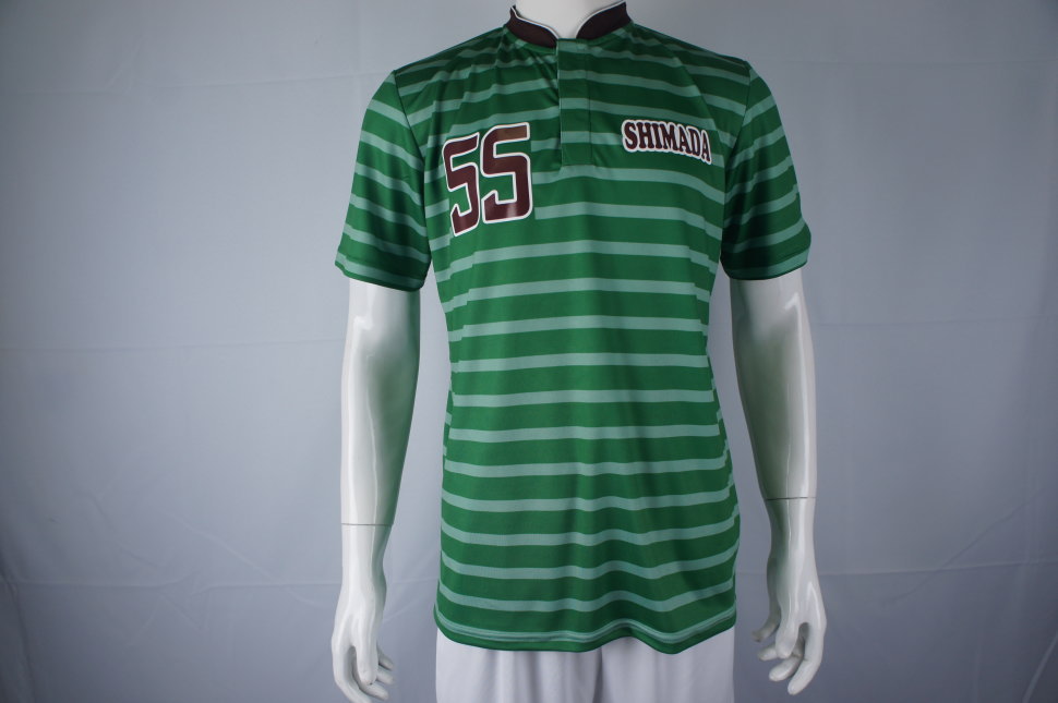 サッカーアイルランド代表カラーの緑と薄緑のボーダー柄シャツ チャイニーズネック