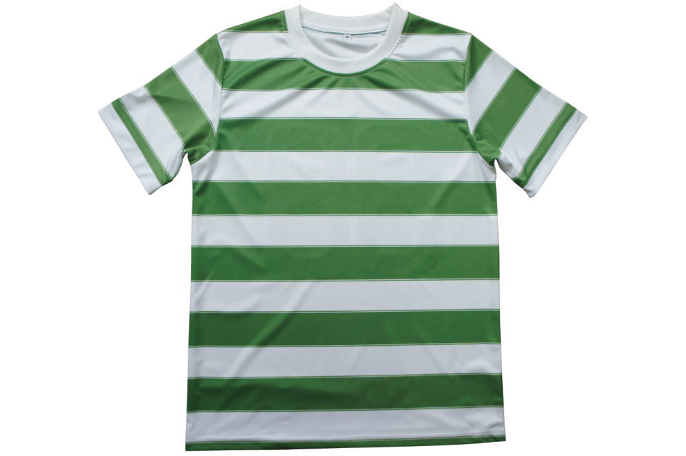 セルティックのユニフォーム似の緑と白のボーダーシャツのオーダーメイド 平置きした前身頃