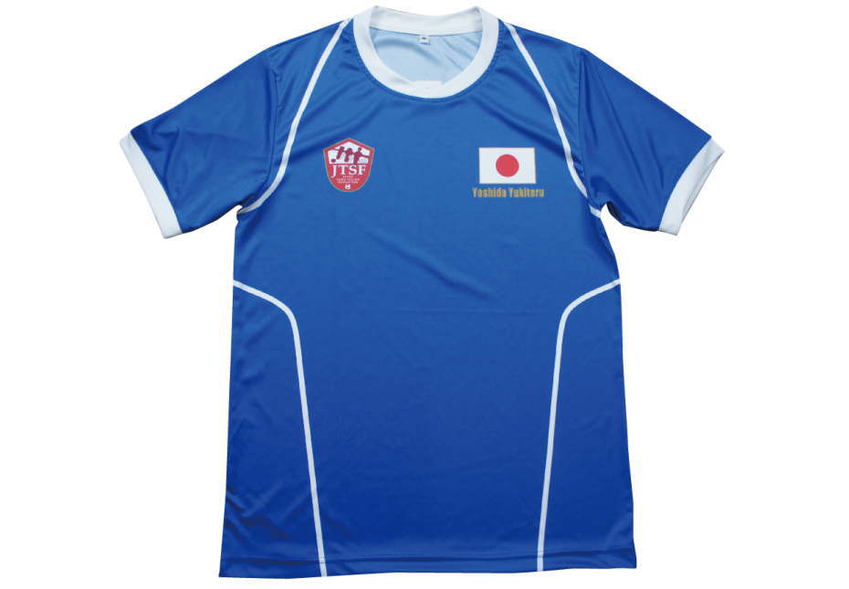 サッカー日本代表ユニフォーム 青色の半袖シャツ 平置き前身頃