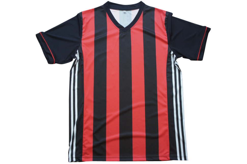 ACミラン ホーム 半袖ゲームシャツ 赤、黒 ストライプ
