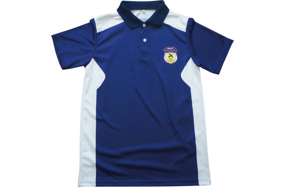 青色のサッカーチームスタッフ用 半袖ポロシャツ