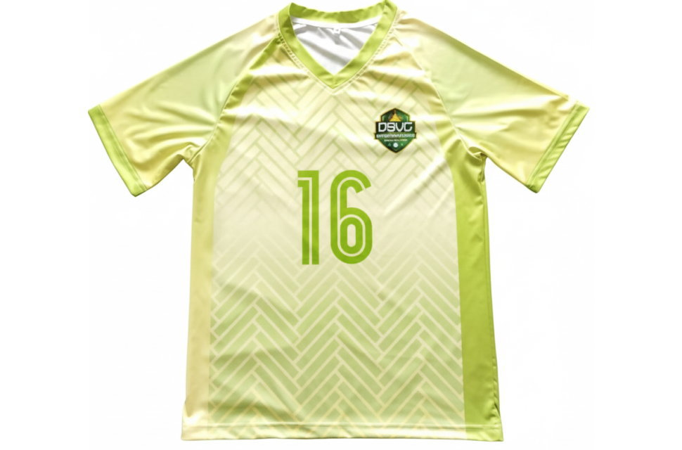 バレーボールシャツ 正面 平置き ヘリンボーン柄 グラデーション Vネック チームロゴプリント 吸汗速乾素材