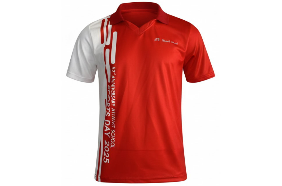 赤白Vネック襟付きシャツ 前面デザイン