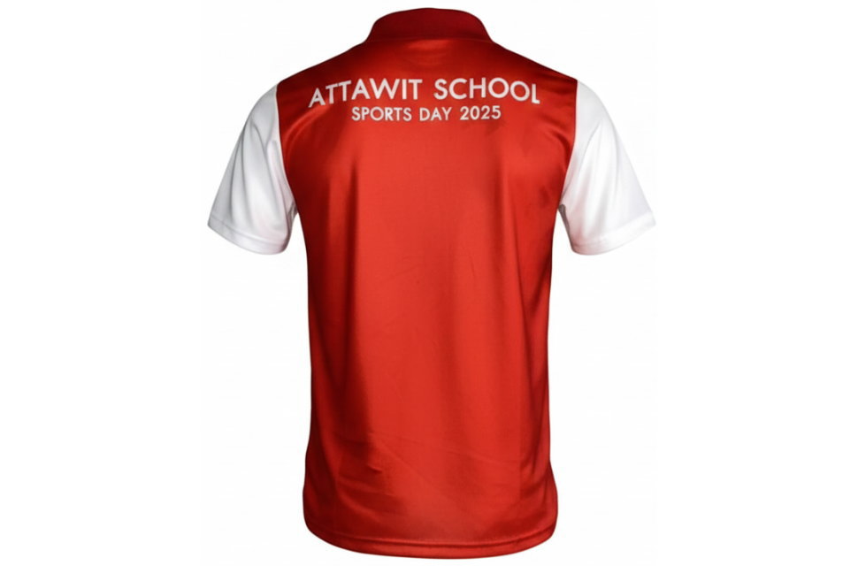 赤白Vネック襟付きシャツ 背面デザイン