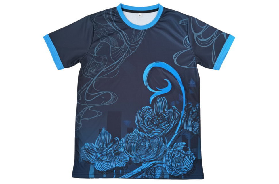 サッカーユニフォーム 青 ロイヤルブルー 昇華プリント バラ柄 ストリート系 花柄 クラスTシャツ 正面