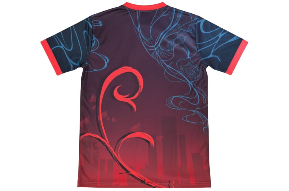 サッカーユニフォーム 赤 レッド ツタ柄 力強い 昇華プリント スポーツユニフォーム 背面