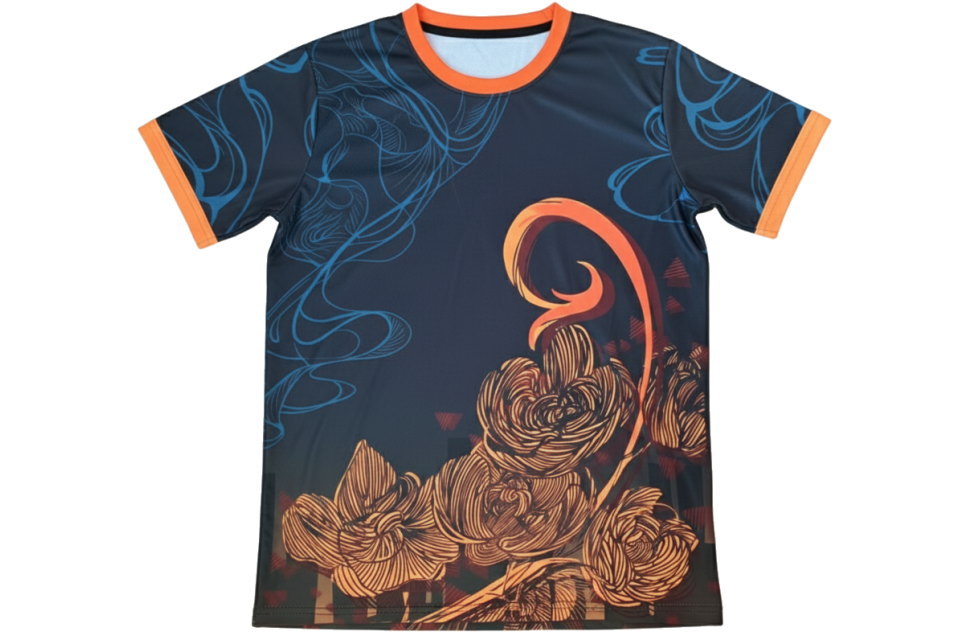 サッカーユニフォーム オレンジ 炎 赤 バラ柄 エネルギッシュ チームTシャツ 正面