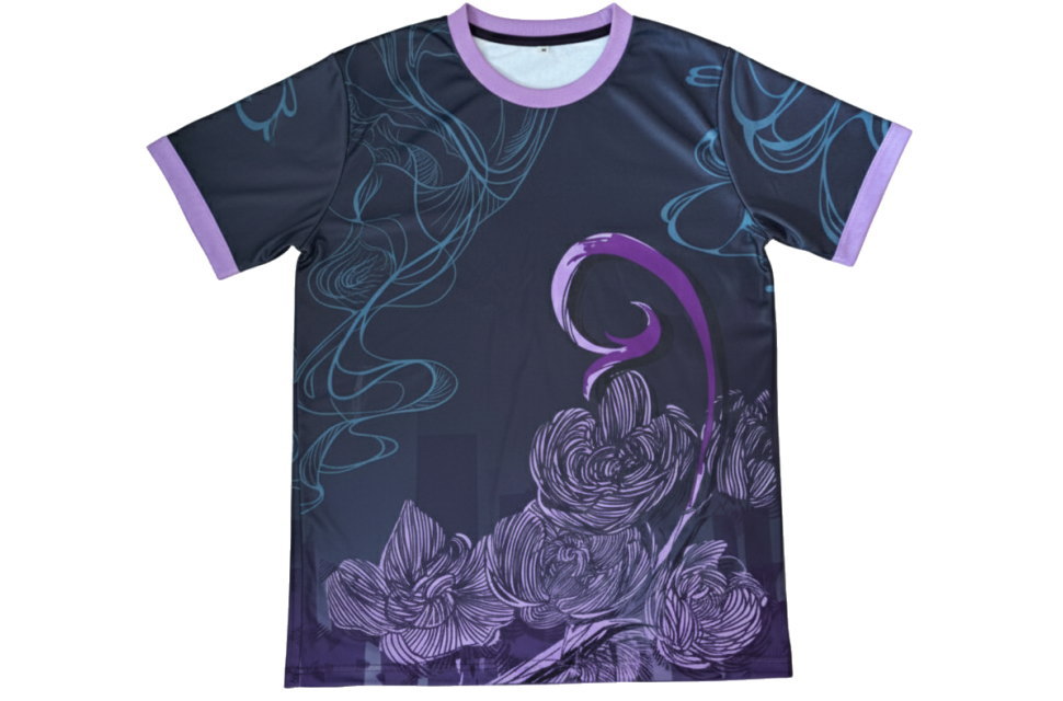 クラスTシャツ 紫 バイオレット バラ柄 エレガント ダーク系 花柄 ストリート 正面