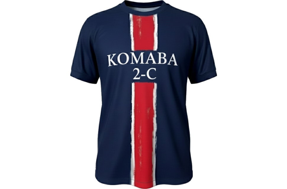 体育祭や文化祭で人気のサッカー風クラスTシャツ。パリサンジェルマンをモチーフにした丸首タイプで、東京都の高校生がデザインした全面昇華プリントユニフォーム。