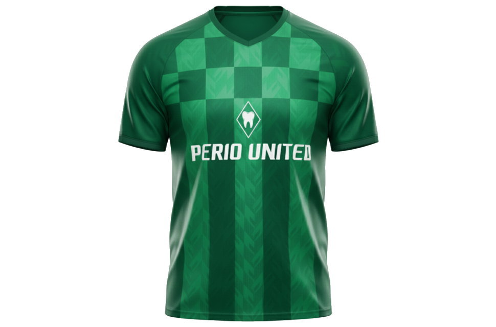 ヴェルダー・ブレーメン2024-25シーズンモデル PERIO UNITEDのサッカーユニフォーム前面の3Dモックアップイメージ