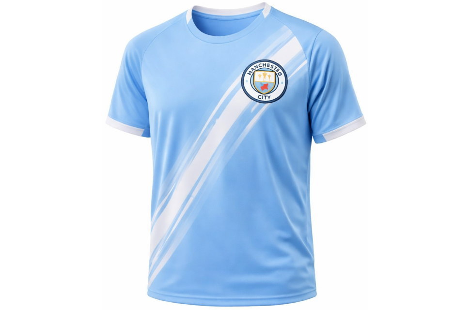 マンチェスターシティのロゴをオマージュしたオリジナルエンブレム。松戸市特産の矢切ねぎと千葉県のシルエットを配置した、クラスTシャツ用のカスタムロゴデザイン。