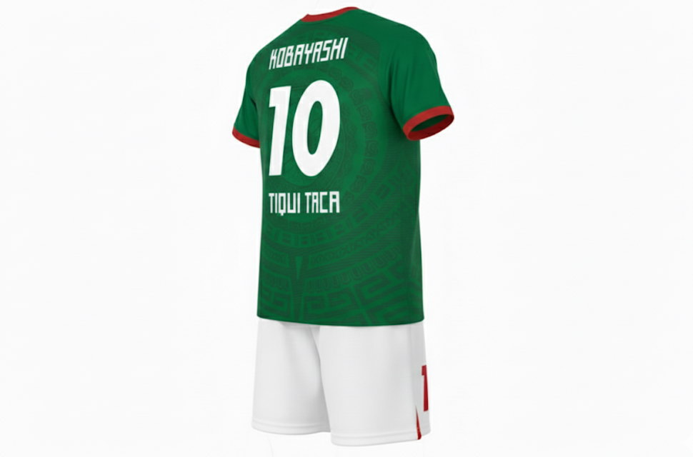 サッカーユニフォームのバックプリントデザイン 選手名・背番号・チーム名を白で統一したフルカスタム仕様