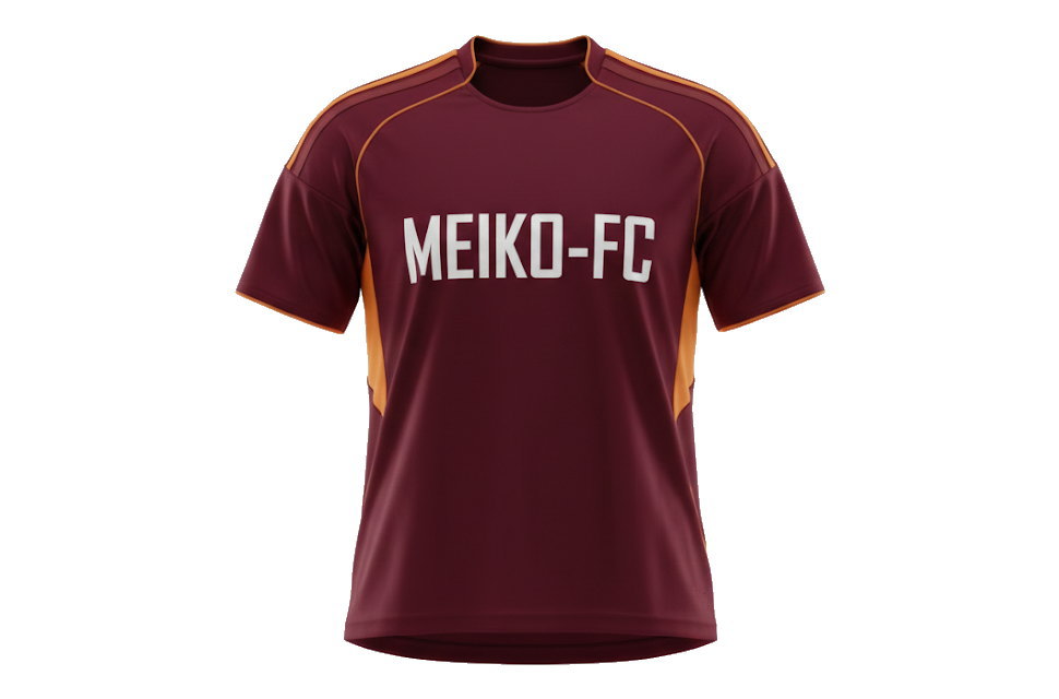 昇華プリントで作るオリジナルサッカーユニフォーム。首元と袖口にボルドーの差し色を入れたスタイリッシュなクラスTシャツ・サークル用デザイン。