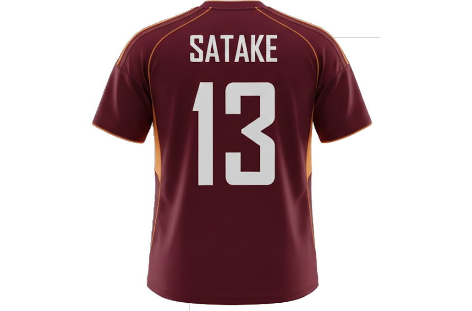 フルオーダーのサッカーユニフォーム背面イメージ。耐久性に優れた昇華プリントの背番号。サッカー・フットサル・部活動に最適な高品質ウェア。