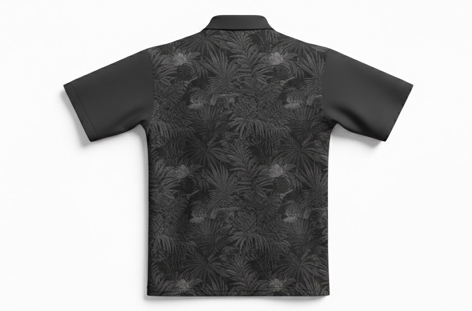 チーム名を胸に配置したオリジナルポロシャツ製作。企業ユニフォームやイベント用にも人気の、剥がれない昇華プリントと襟・袖リブの色合わせカスタマイズ。