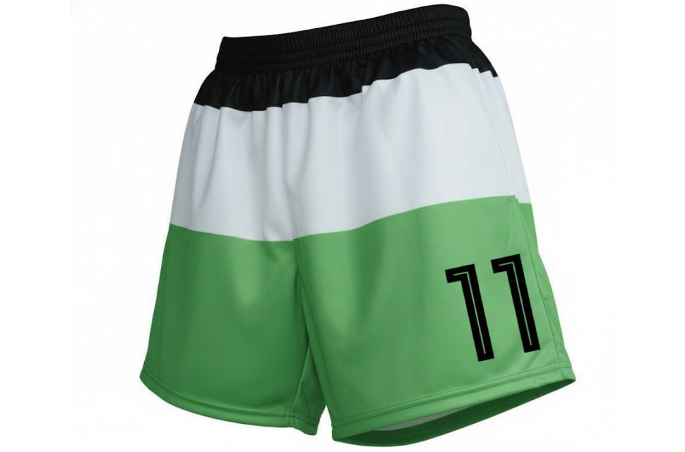 激しい動きに対応するサッカーパンツ。番号入りのオーダーデザインで、公式戦規定に準じたマーキングも可能。