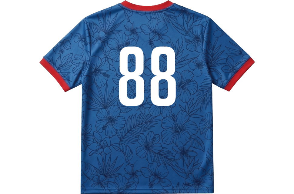全面昇華プリントのオーダーメイドサッカーシャツ背面。大きなホワイトの背番号88が配置されたフランスカラーのデザイン