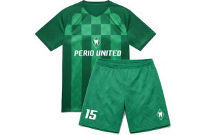 ブレーメン2024-25風サッカーユニフォーム前面デザイン。全面昇華プリントのグリーンシャツ。