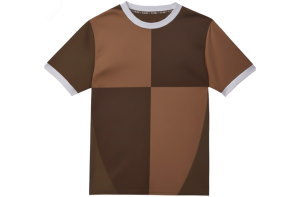 FCザンクトパウリ2024-25風デザインのクラスTシャツ前面。ブラウンの四分割デザインと全面昇華プリントが特徴のサッカーユニフォーム